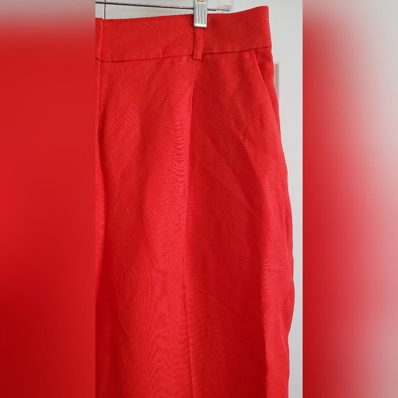 LOFT Peyton Trouser Pants Women 10 Orange Red Linen Viscose Wide Leg Pleated - Picture 4 of 10
